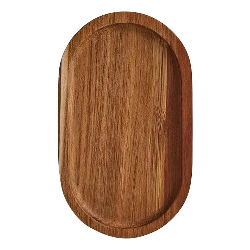 Tava din Lemn pentru Servire si Decor, Forma Ovala, Lemn Natural de Salcam, Aspect Rustic, 25 x 15 x 1.5 cm, Natur