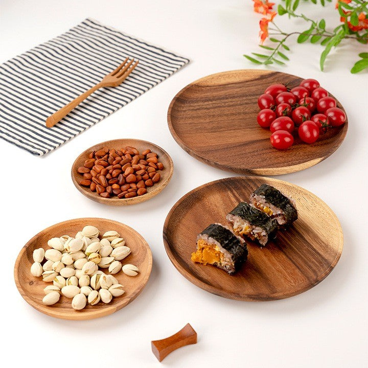 Farfurie din Lemn de Salcam, Platou Rotund pentru Servire Alimente sau Decor, Stil Rustic, Finisaj Natural, 20 x 1.5 cm, Maro Natur