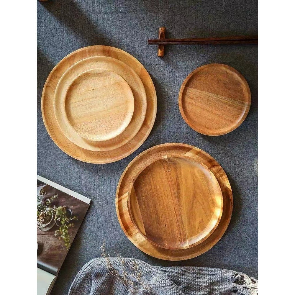 Farfurie din Lemn de Salcam, Platou Rotund pentru Servire Alimente sau Decor, Finisaj Rustic, Maro Natur, 30 x 1.5 cm