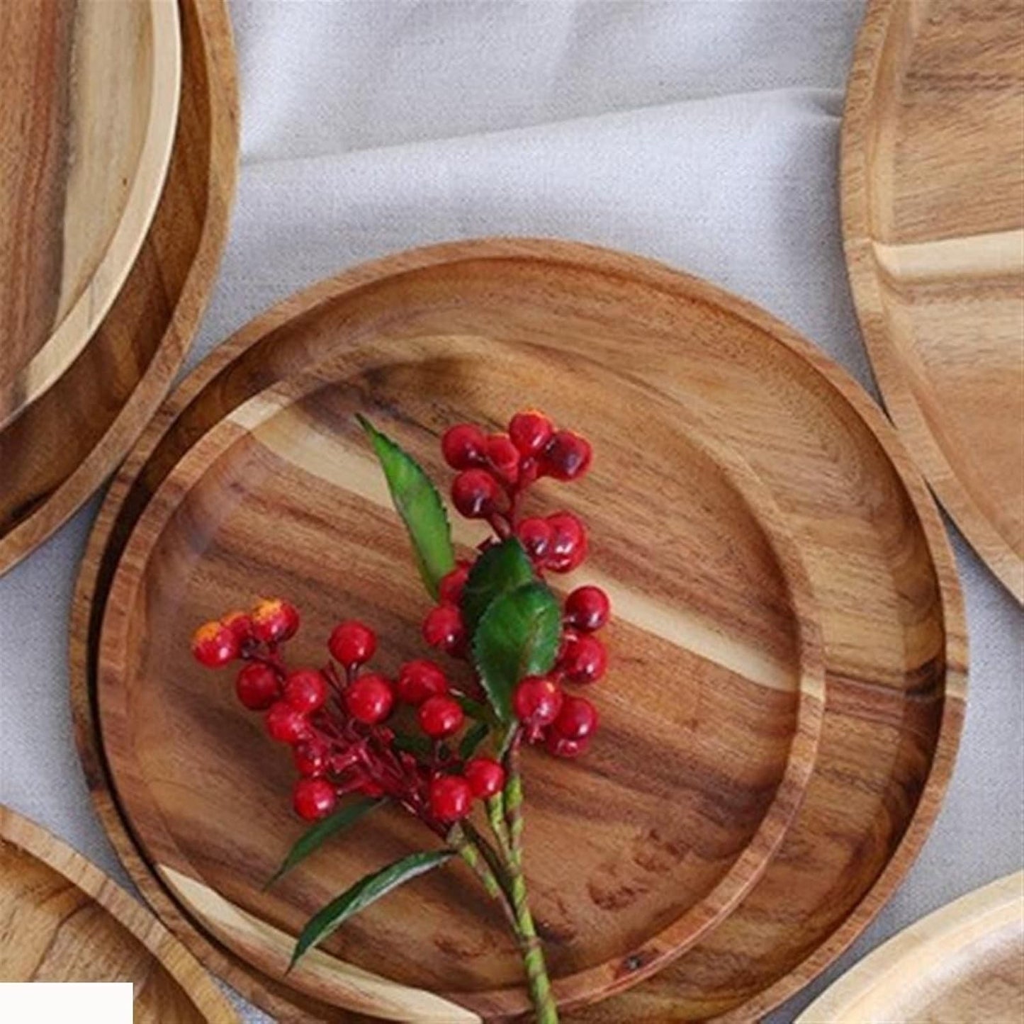 Farfurie din Lemn de Salcam, Platou Rotund pentru Servire Alimente sau Decor, Finisaj Rustic, Maro Natur, 30 x 1.5 cm