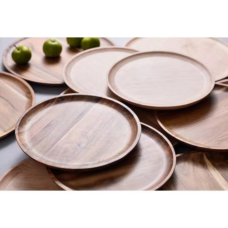 Farfurie din Lemn de Salcam, Platou Rotund pentru Servire Alimente sau Decor, Finisaj Rustic, Maro Natur, 30 x 1.5 cm