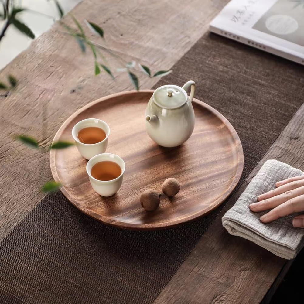 Farfurie din Lemn de Salcam, Platou Rotund pentru Servire Alimente sau Decor, Finisaj Rustic, Maro Natur, 30 x 1.5 cm