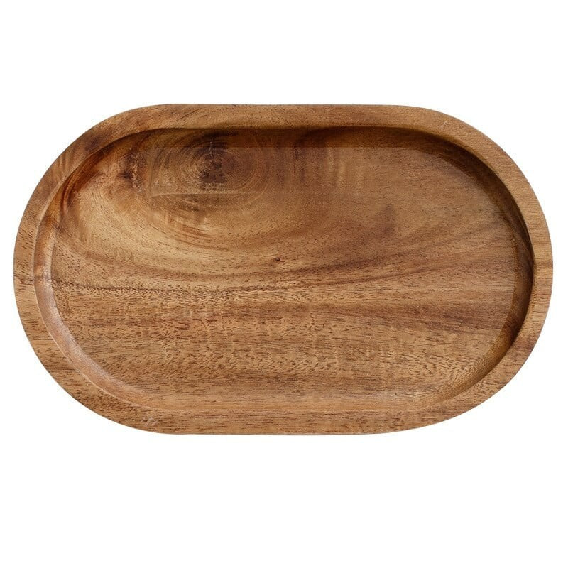 Tava din Lemn pentru Servire si Decor, Forma Ovala, Lemn Natural de Salcam, Stil Rustic, 20 x 12 x 1.5 cm, Natur