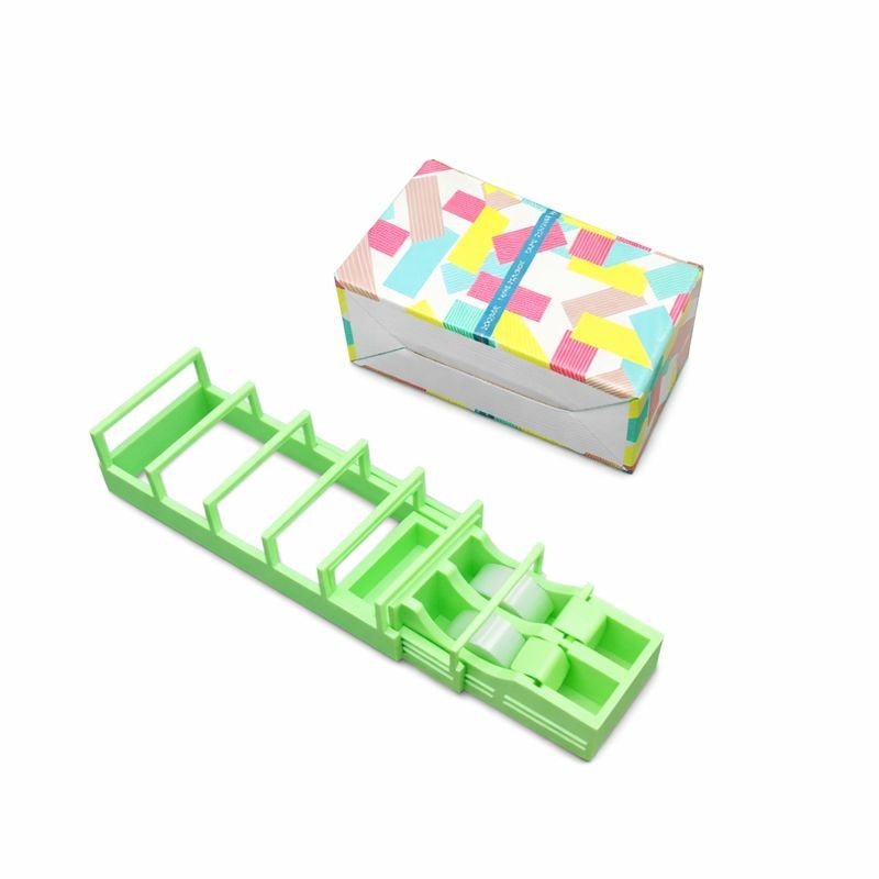 Dispenser Banda Adeziva, Suport Stabil cu Brat Extensibil pentru Birou si Scoala, Plastic Rezistent, 15.5 x 7.7 x 7.4 cm, Verde/Violet