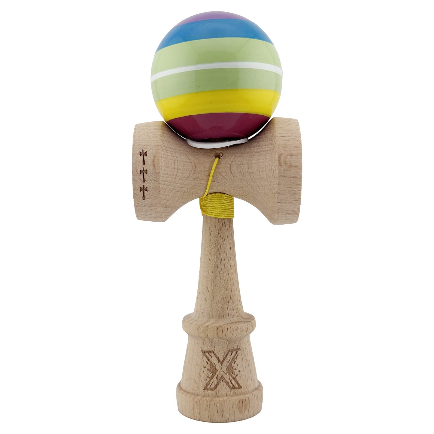 Kendama X Originala, Legendary Spectrum, Model V3 Multicolor, Profesionala, Cupe Mari King Size, Super Sticky, Gaura in Baza, Rulment, Ata 55cm