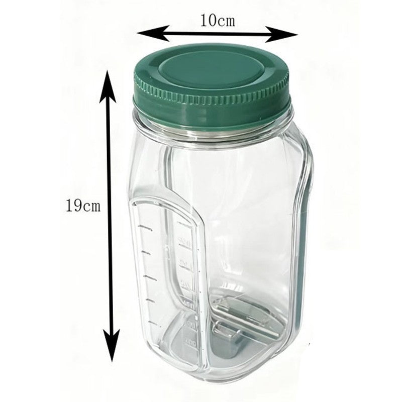 Caserola Tip Borcan pentru Salata, Container Gradat cu Capac Verde, Plastic PP, 1L, 19 x 10 x 10 cm, Transparenta