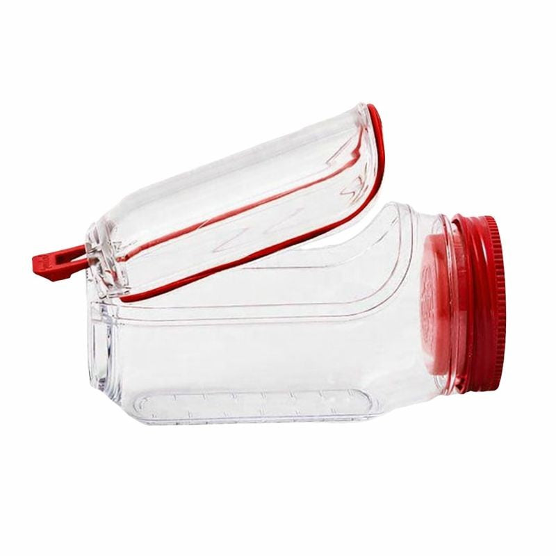 Caserola pentru Salata Tip Borcan, Container Gradat in ml pentru Depozitare si Transport, Plastic PP, 1L, 19 x 10 x 10 cm, Transparent cu Capac Rosu