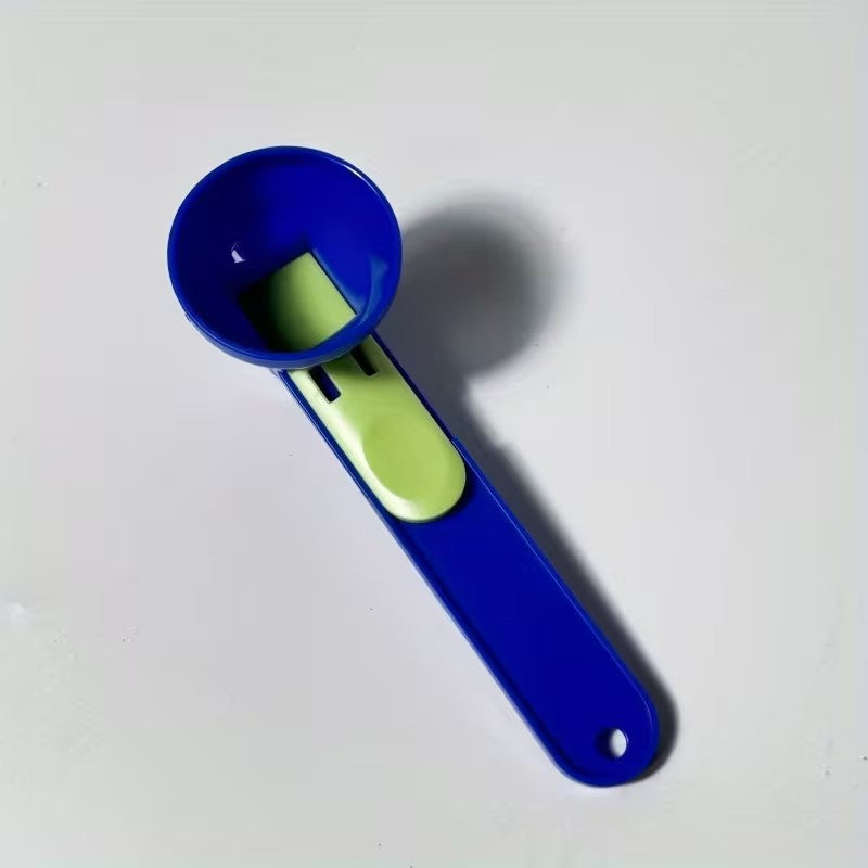 Lingura pentru Proteine si Suplimente, Lingura Dozator cu Palnie Culisanta, Plastic Rezistent, 12.5 cm, Albastru