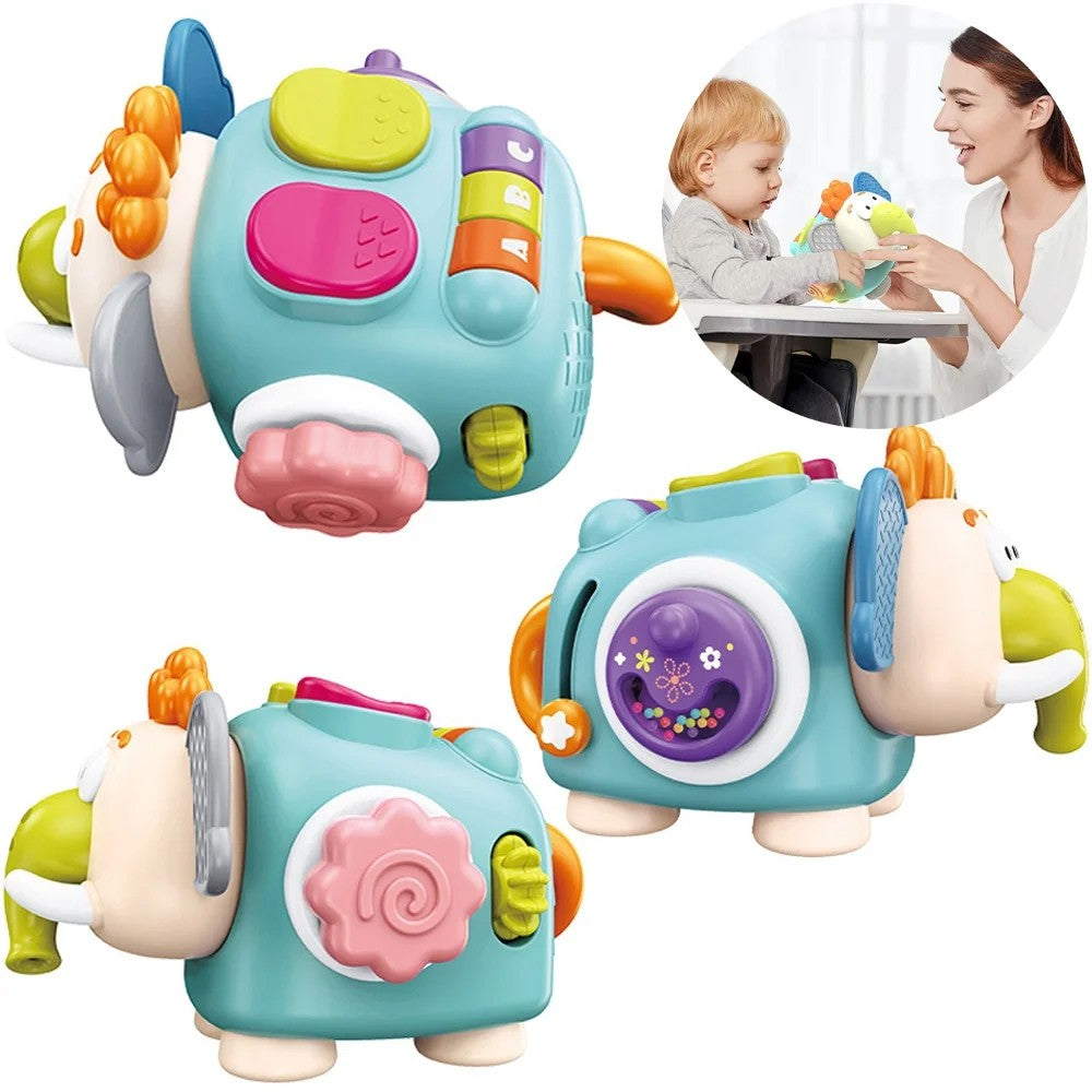 Jucarie Interactiva Montessori pentru Bebelusi, Cub Activitati Educative, Dezvoltare Abilitati Motorii Fine, Material Plastic ABS, 18+ Luni, 21 x 16 x 14 cm, Verde Deschis