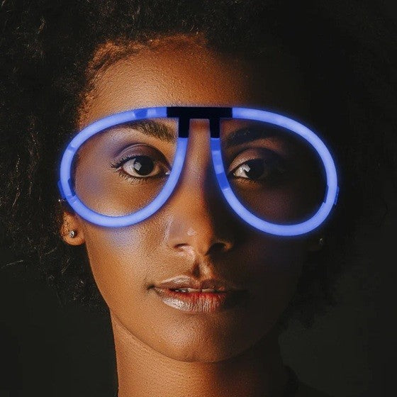 Ochelari Decorativi Fluorescenti, Accesoriu Party si Festival, Design Rotund, Plastic, Albastru