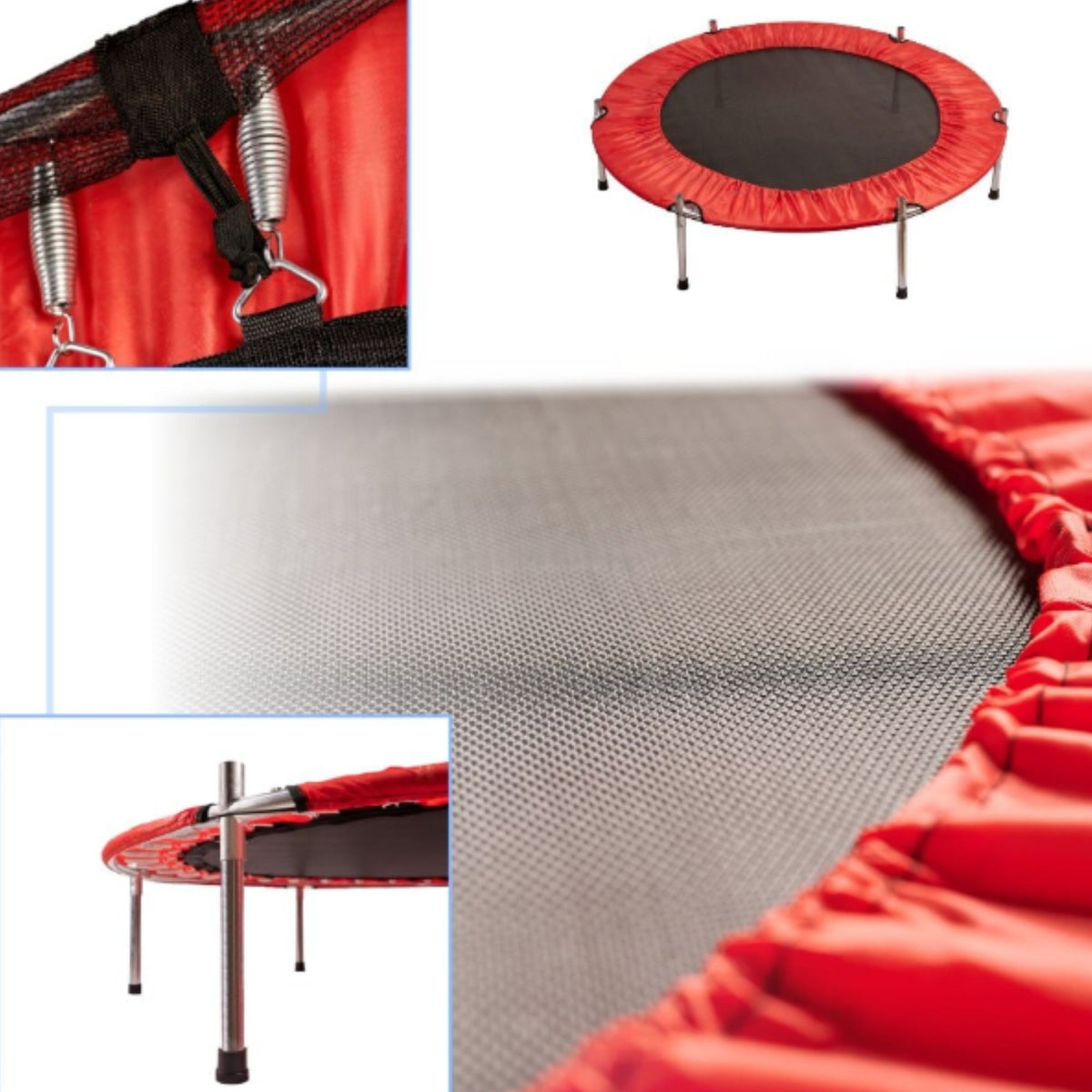 Trambulina pentru Copii si Gradina, Plasa de Protectie Inalta cu Fermoar, Structura Metalica, Interior si Exterior, Sarcina Maxima 150 kg, 140 x 116 cm, Rosu/Verde