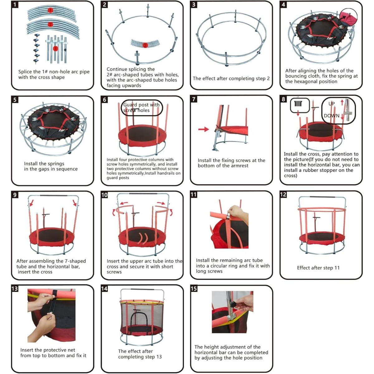 Trambulina pentru Copii, Interior si Gradina, cu Plasa de Siguranta, Bara de Gimnastica si Sac de Box, Cadru Otel Galvanizat, Capacitate 200 kg, 140 cm, 3+ ani, Multicolor