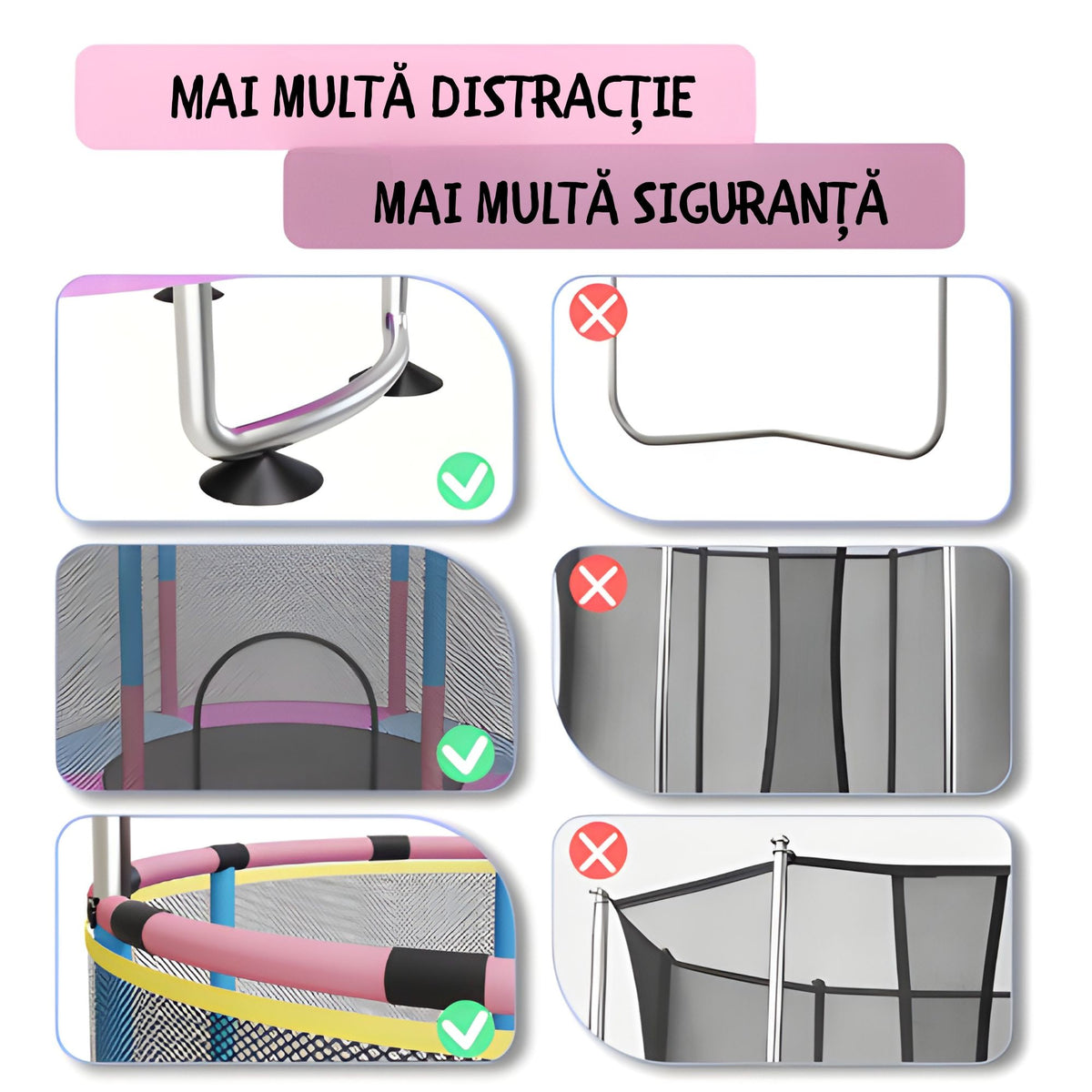 Trambulina pentru Copii, Interior si Gradina, cu Plasa de Siguranta, Bara de Gimnastica si Sac de Box, Cadru Otel Galvanizat, Capacitate 200 kg, 140 cm, 3+ ani, Multicolor