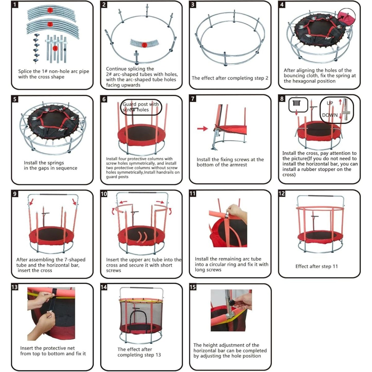 Trambulina pentru Copii de Gradina si Interior, cu Plasa de Siguranta, Bara Gimnastica si Sac de Box, Otel Galvanizat, 140 cm, Capacitate 200 kg, Galben/Portocaliu