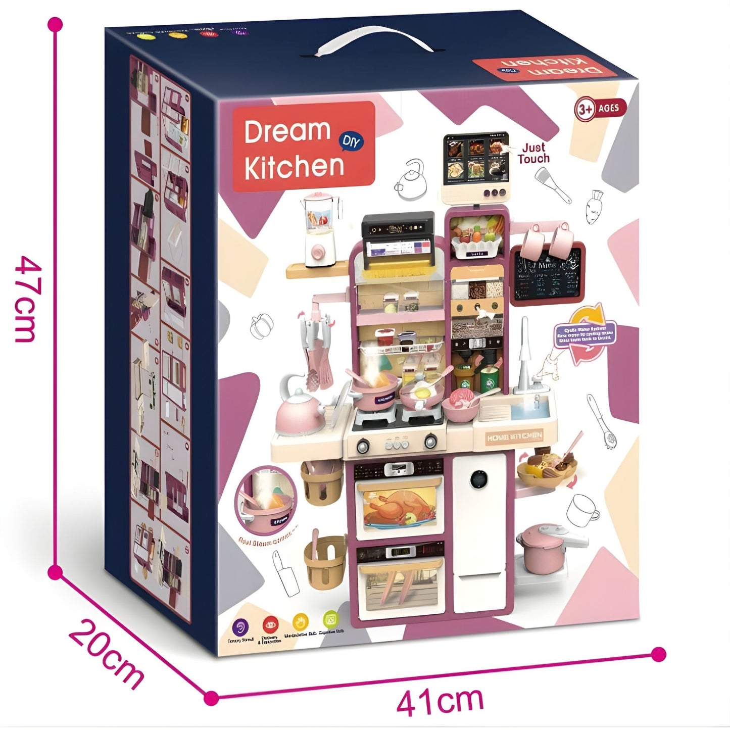 Bucatarie pentru Copii Montessori, Set de Joaca cu Chiuveta cu Apa, Lumini si Sunete, Plastic Rezistent, 68 x 23 x 93 cm, Alb/Mov