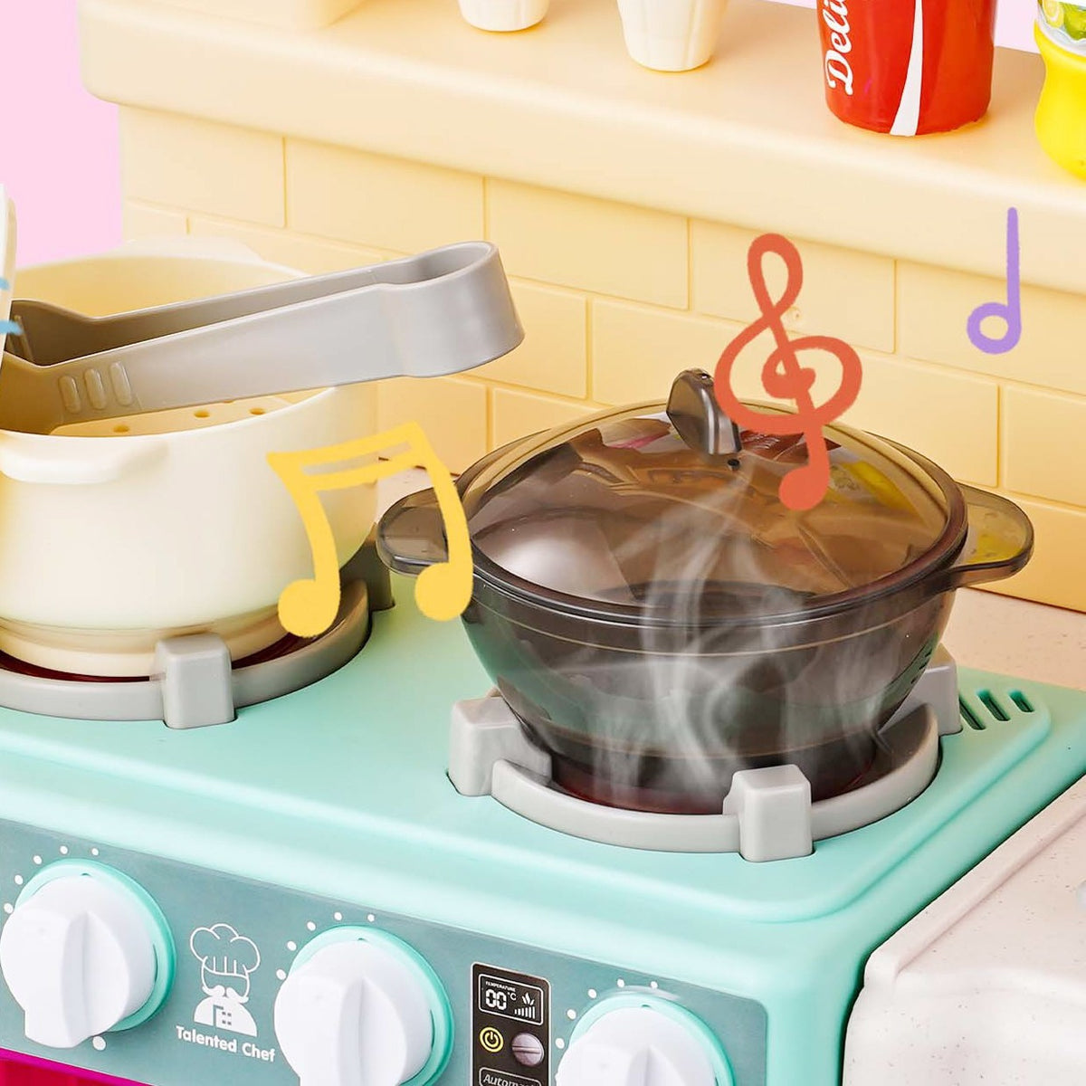 Bucatarie Multifunctionala pentru Copii Modern Kitchen Home Chef, Efecte Lumini si Sunete, Aburi si Circuit Apa, Plastic, 77 Accesorii, 83 x 66 x 24 cm, Roz