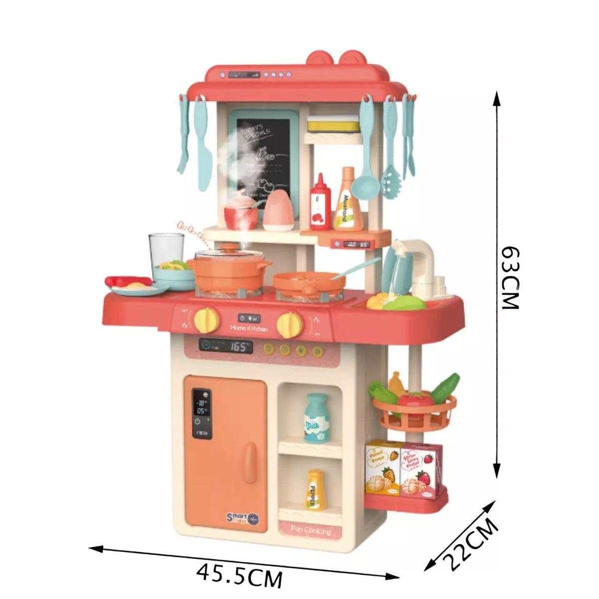 Bucatarie de Jucarie pentru Copii, Centru Interactiv cu Abur, Lumini, Sunete si Apa Reala, Plastic, 42 Accesorii, 46 x 22 x 63 cm, Bej/Roz