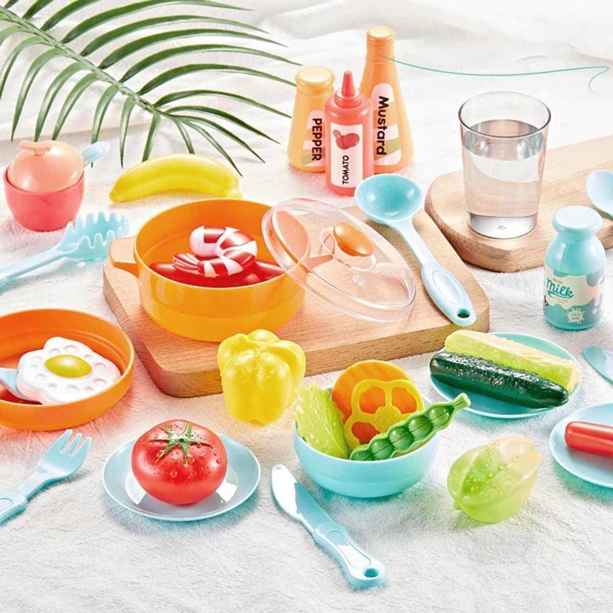 Bucatarie de Jucarie pentru Copii, Multifunctionala, cu Abur Real, Lumini, Sunete si Robinet cu Apa, 42 Accesorii, Plastic, 46 x 22 x 63 cm, Bej/Gri Inchis