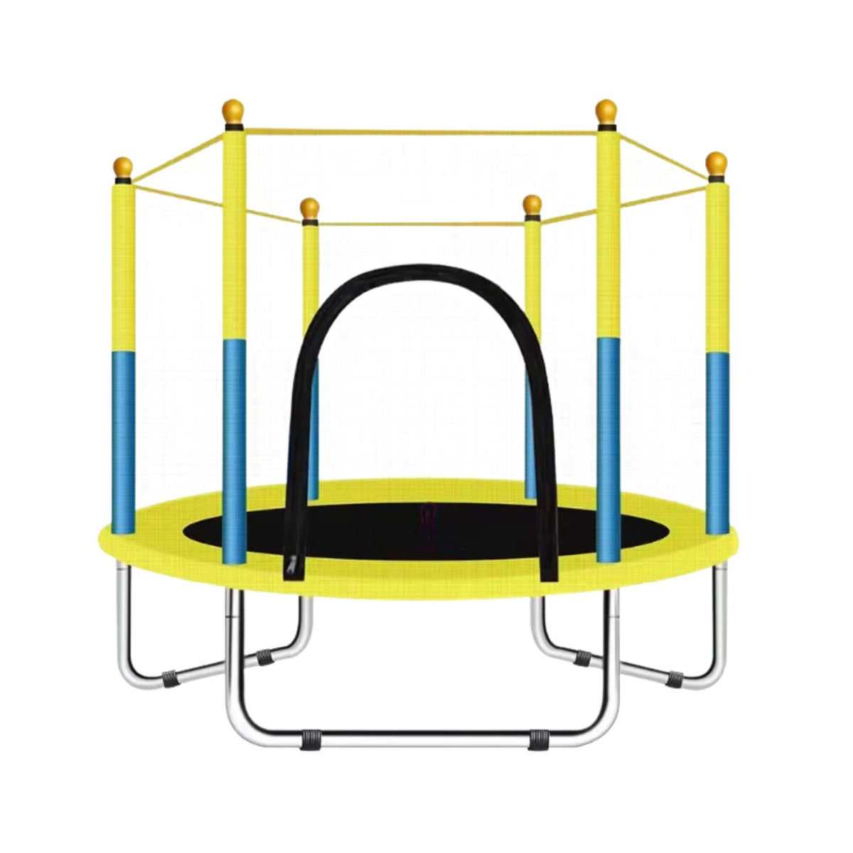 Trambulina pentru Copii si Gradina, Plasa de Siguranta cu Fermoar, Utilizare Interior si Exterior, Cadru Metalic, Sarcina Maxima 150 kg, 140 x 116 cm, Galben/Albastru