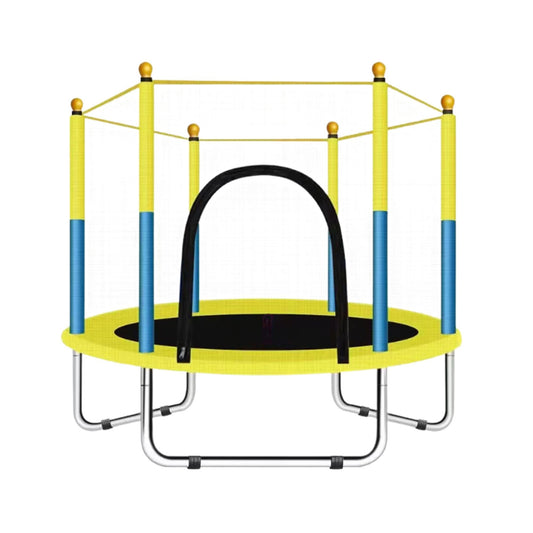 Trambulina pentru Copii si Gradina, Plasa de Siguranta cu Fermoar, Utilizare Interior si Exterior, Cadru Metalic, Sarcina Maxima 150 kg, 140 x 116 cm, Galben/Albastru
