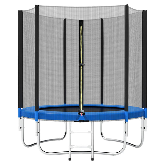 Trambulina pentru Copii si Gradina, Plasa de Protectie si Scara, Cadru Otel Galvanizat, Capacitate 200 kg, 1.83 x 2.6 m, Albastru/Negru