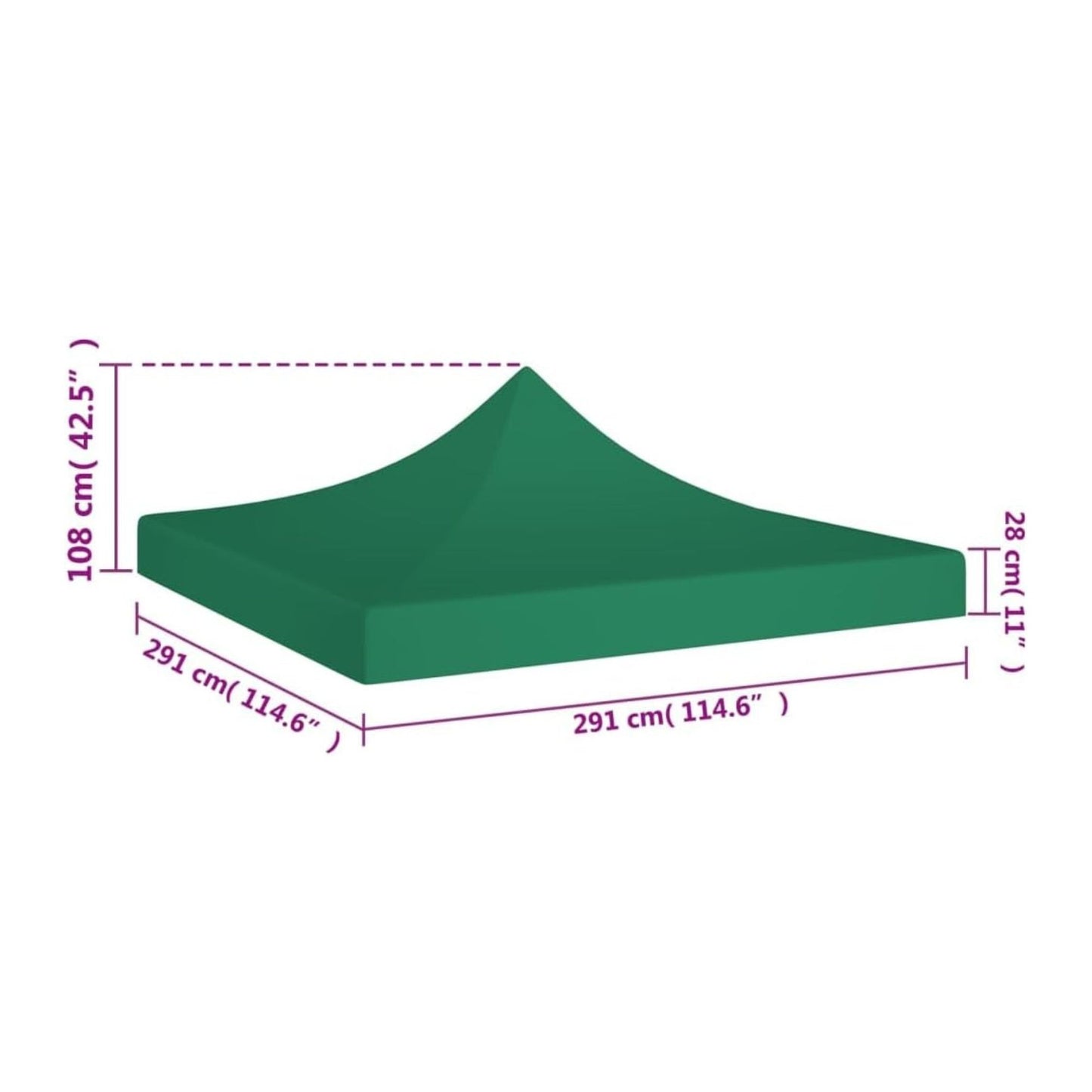 Copertina Rezervă pentru Pavilion, Acoperiș Cort Grădină Pliabil, Protecție UV și Ploaie, Material Textil 420D Oxford, 185 g/m2, 3 x 3 m, Verde