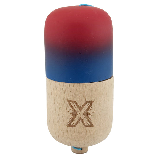 Kendama Pill X Profesionala, Joc de Indemanare Pilula cu Invelis Rubber Grip, Lemn de Calitate, Gradient Rosu/Albastru, 11 x 5 x 5 cm