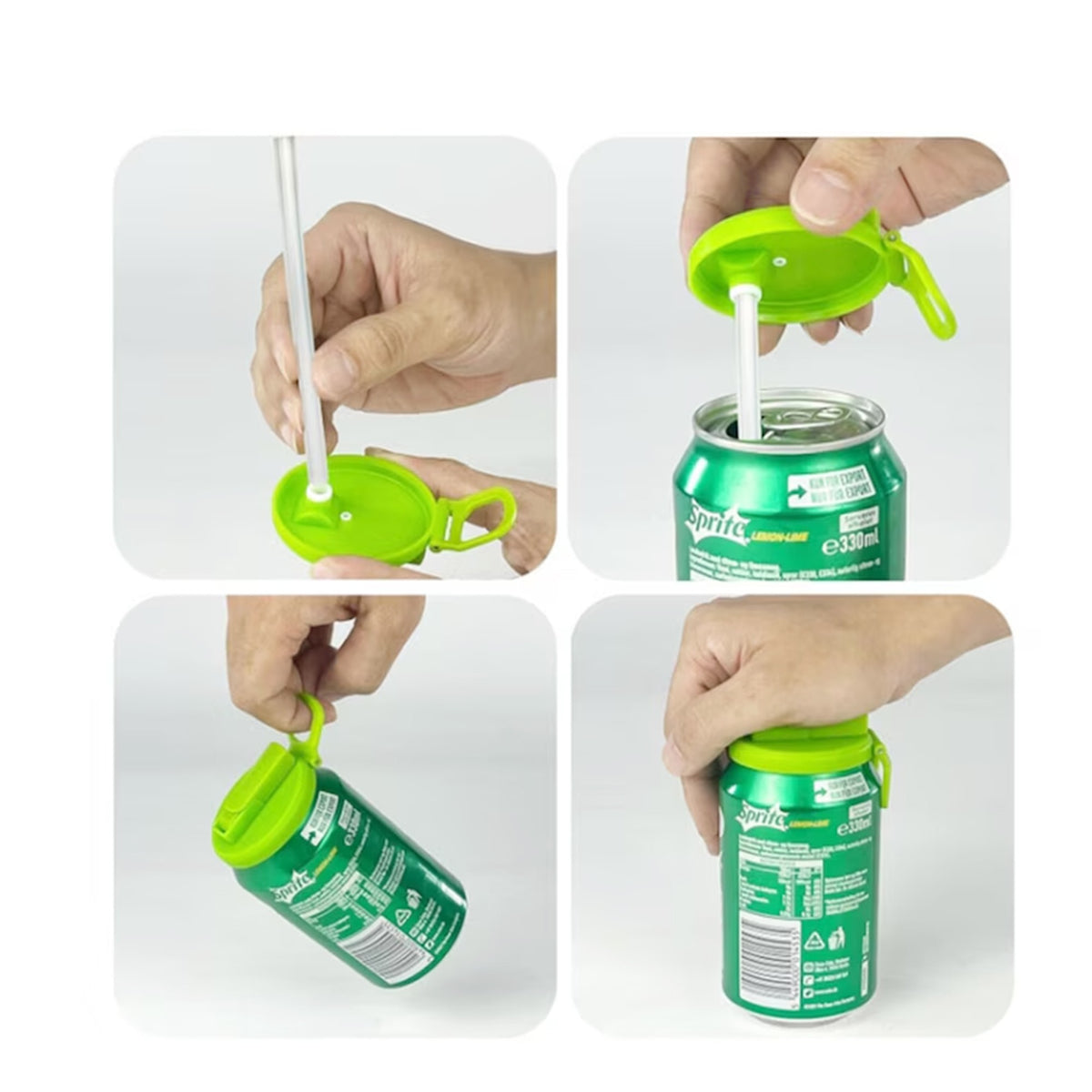 Capac Anti Varsare pentru Doze, Model cu Pai Rabatabil si Maner, Plastic Reutilizabil, Diametru 5.4 cm, Verde