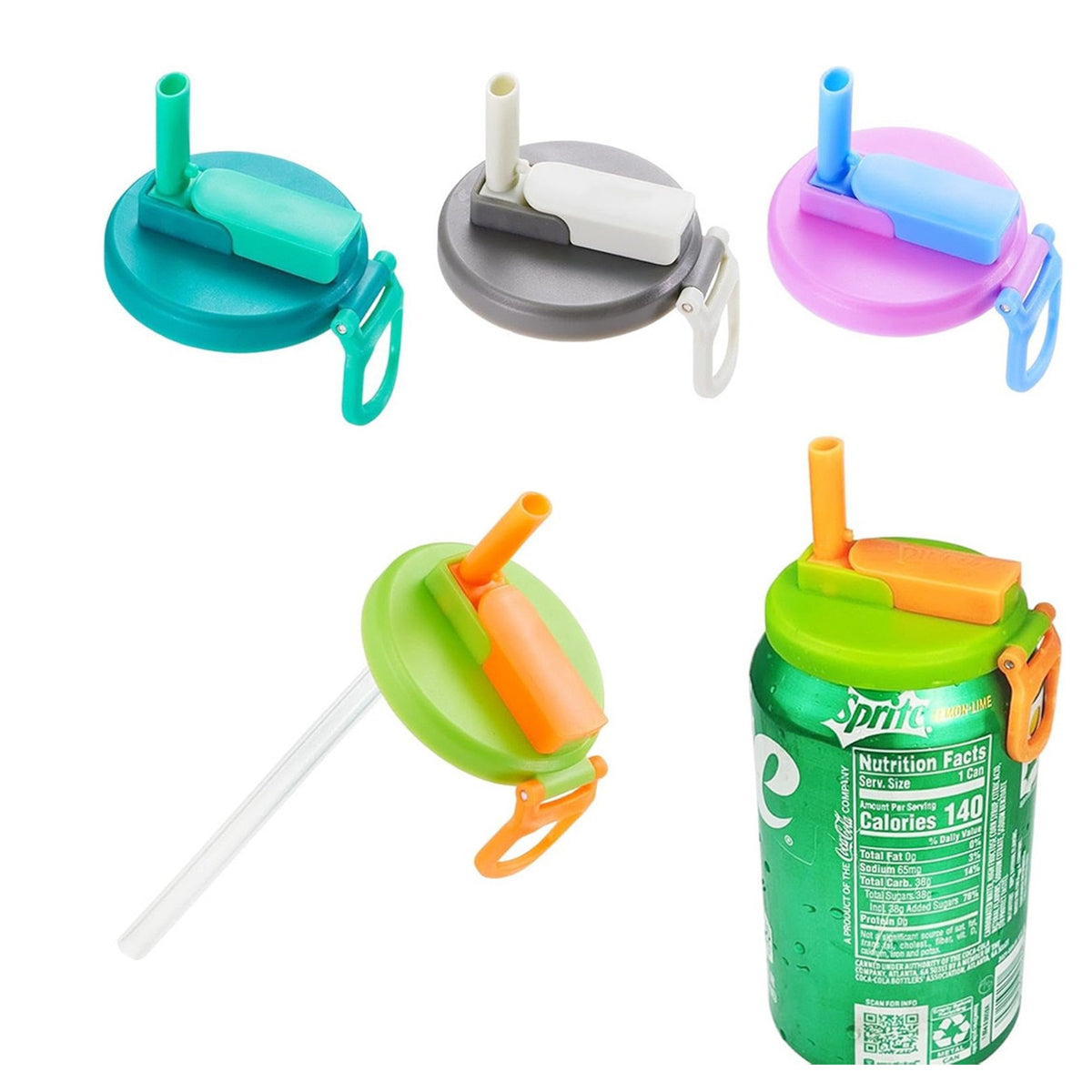 Capac Anti Varsare pentru Doze, Model cu Pai Rabatabil si Maner, Plastic Reutilizabil, Diametru 5.4 cm, Verde