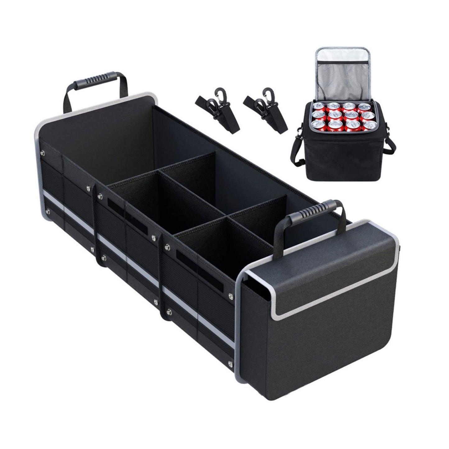 Organizator Auto Portbagaj, Geanta Termoizolanta Detasabila, 3 Compartimente, Model Pliabil, Curele Ajustabile, Panza Rezistenta, 90 x 35 x 30 cm, 94 L, Negru