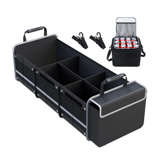 Organizator Auto Portbagaj, Geanta Termoizolanta Detasabila, 3 Compartimente, Model Pliabil, Curele Ajustabile, Panza Rezistenta, 90 x 35 x 30 cm, 94 L, Negru