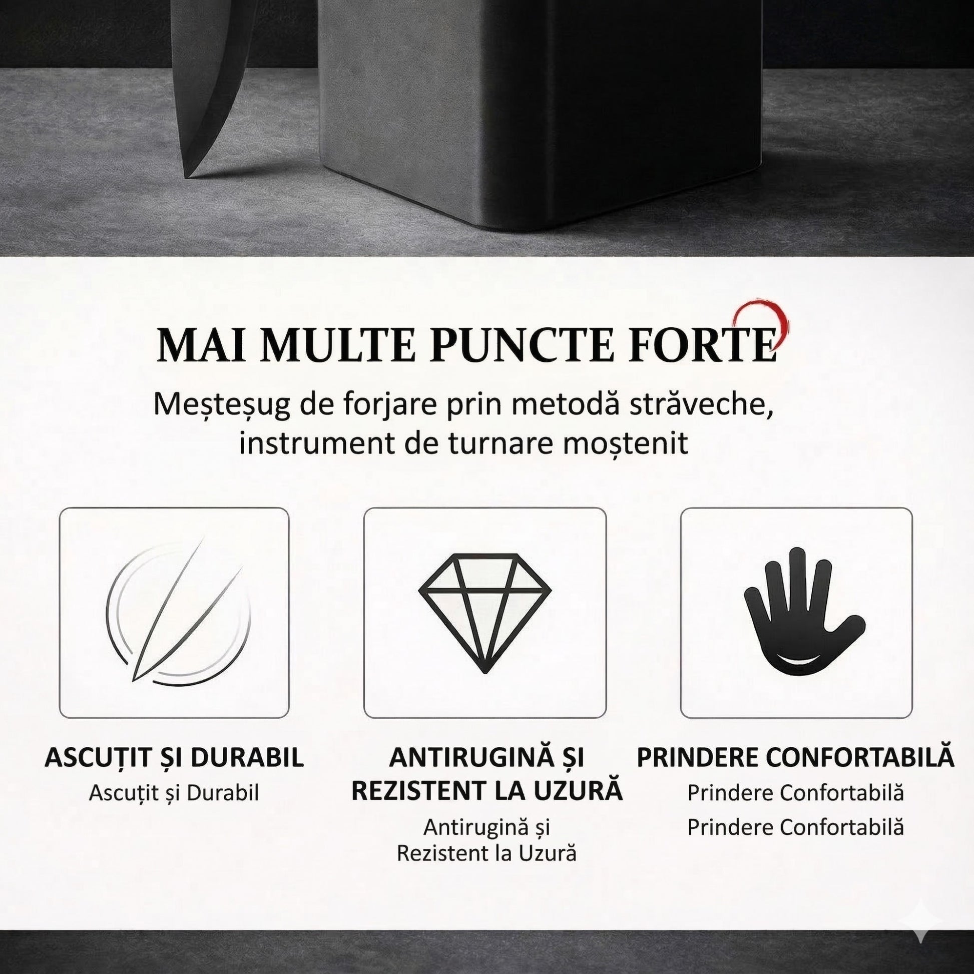 Set Cutite Bucatarie 9 Piese, Lame Otel Inoxidabil Antiaderente, Include Suport, Tija de Ascutire si Foarfeca, 31 x 10 x 10 cm, Negru