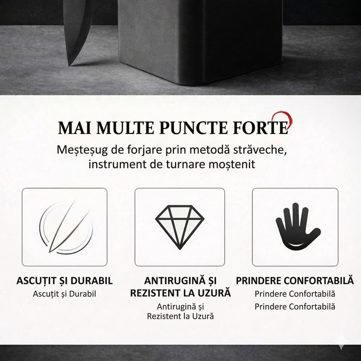 Set Cutite Bucatarie 9 Piese, Lame Otel Inoxidabil Antiaderente, Include Suport, Tija de Ascutire si Foarfeca, 31 x 10 x 10 cm, Negru