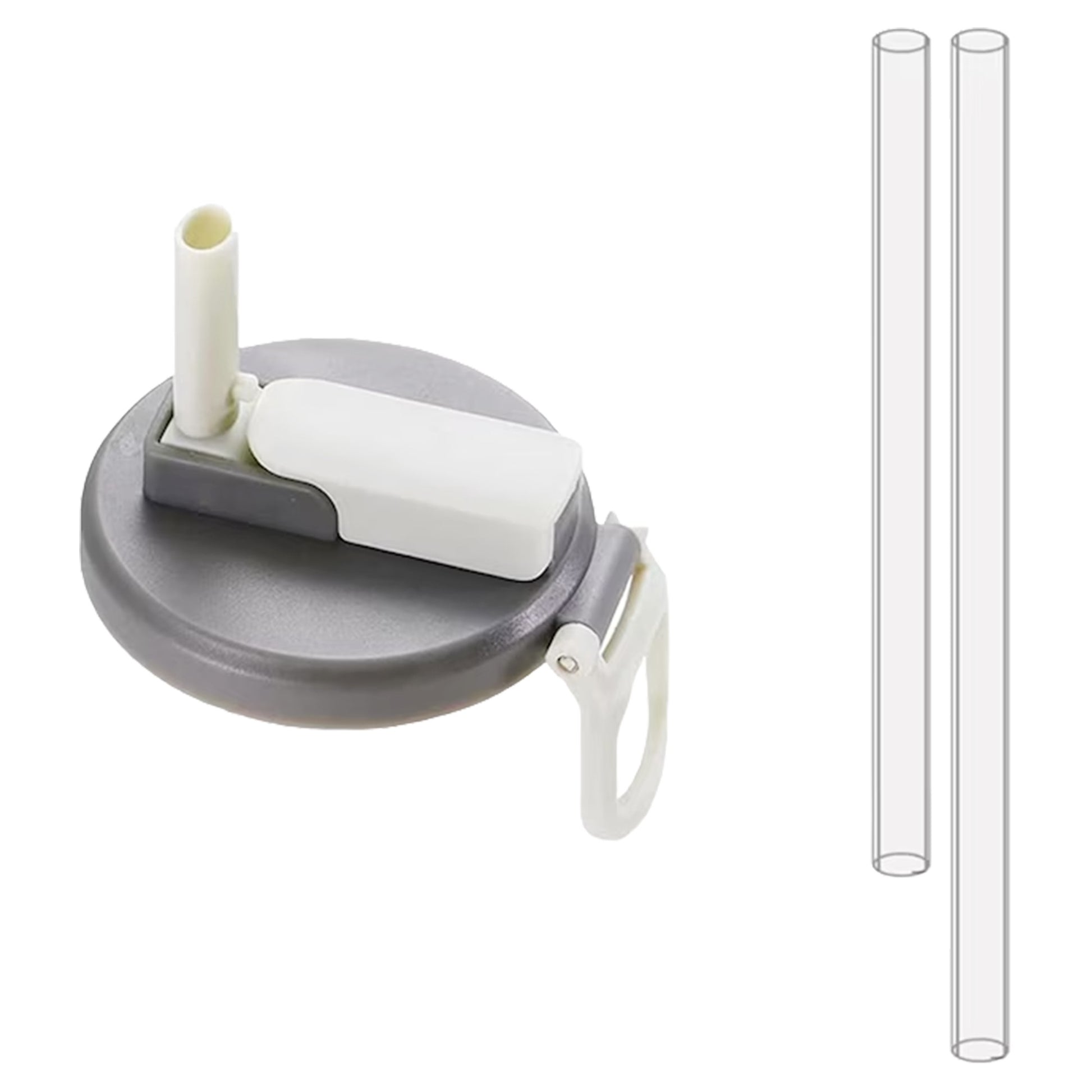 Capac Anti Varsare pentru Doze Bauturi, Sistem cu Pai Rabatabil si Maner, Plastic Reutilizabil, Diametru 5.4 cm, Gri