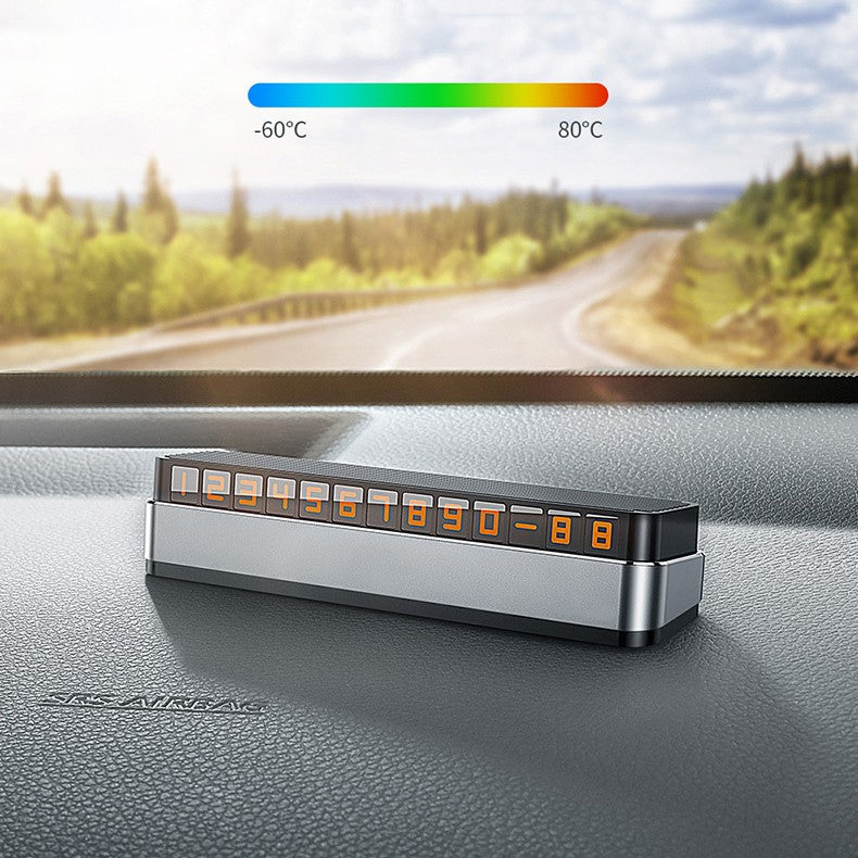 Suport Numar Telefon Parcare Auto, Sistem Pop-Up pentru Ascundere, Fixare Bord cu Banda Adeziva, 150 x 52 x 60 mm, Cifre Rosii, Space Gray