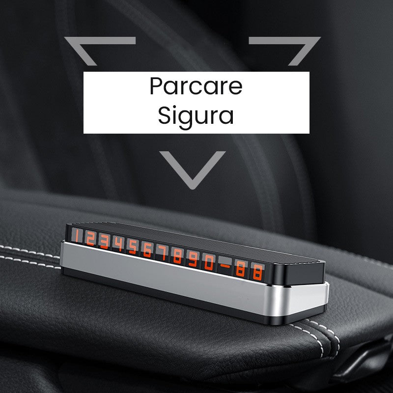 Suport Numar Telefon Parcare Auto, Sistem Pop-Up pentru Ascundere, Fixare Bord cu Banda Adeziva, 150 x 52 x 60 mm, Cifre Rosii, Space Gray