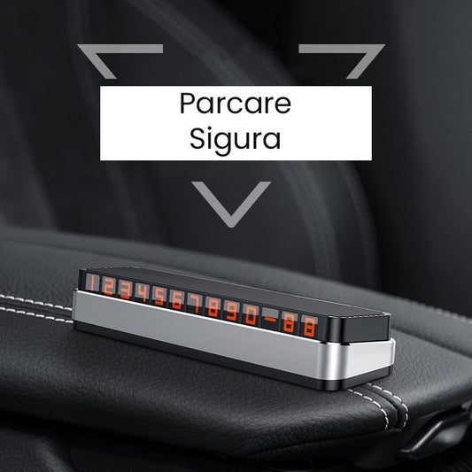 Suport Numar Telefon Parcare Auto, Sistem Pop-Up pentru Ascundere, Fixare Bord cu Banda Adeziva, 150 x 52 x 60 mm, Cifre Rosii, Space Gray