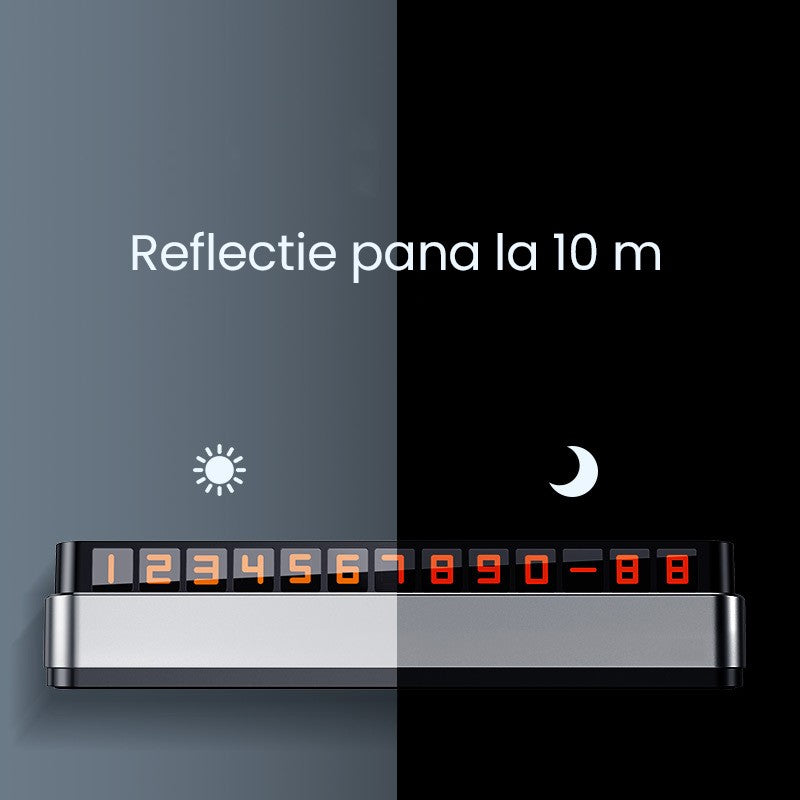 Suport Numar Telefon Parcare Auto, Sistem Pop-Up pentru Ascundere, Fixare Bord cu Banda Adeziva, 150 x 52 x 60 mm, Cifre Rosii, Space Gray