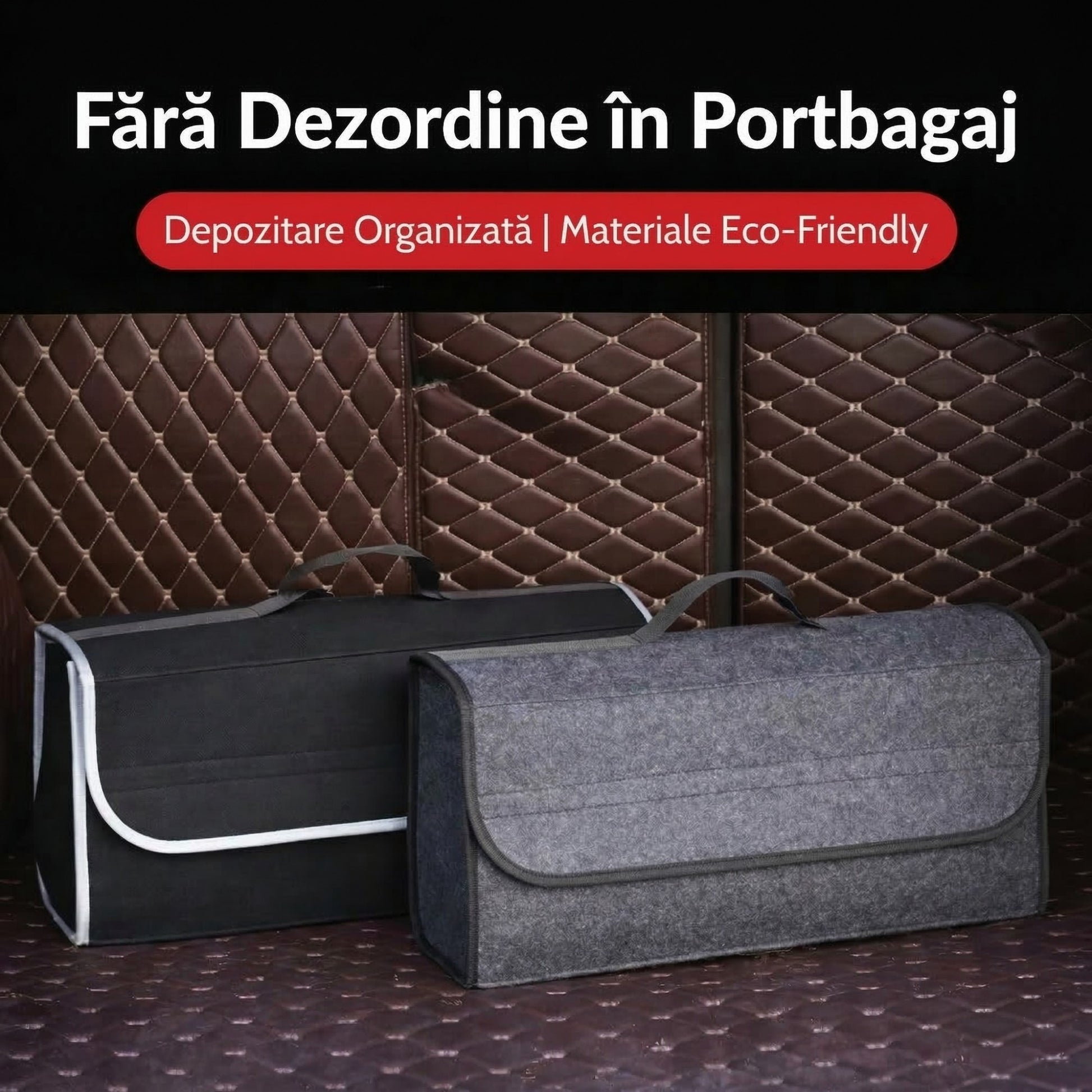 Organizator Portbagaj Auto Pliabil, Cutie Depozitare Multifunctionala, Material Oxford si Non Woven, 50 x 17 x 24 cm, Negru
