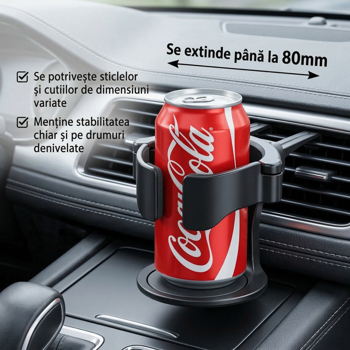 Suport Pahar Auto Pentru Grila Ventilatie, Suport Multifunctional Pentru Sticle Si Doze, Sistem Fixare Aerisire, Material ABS, Negru
