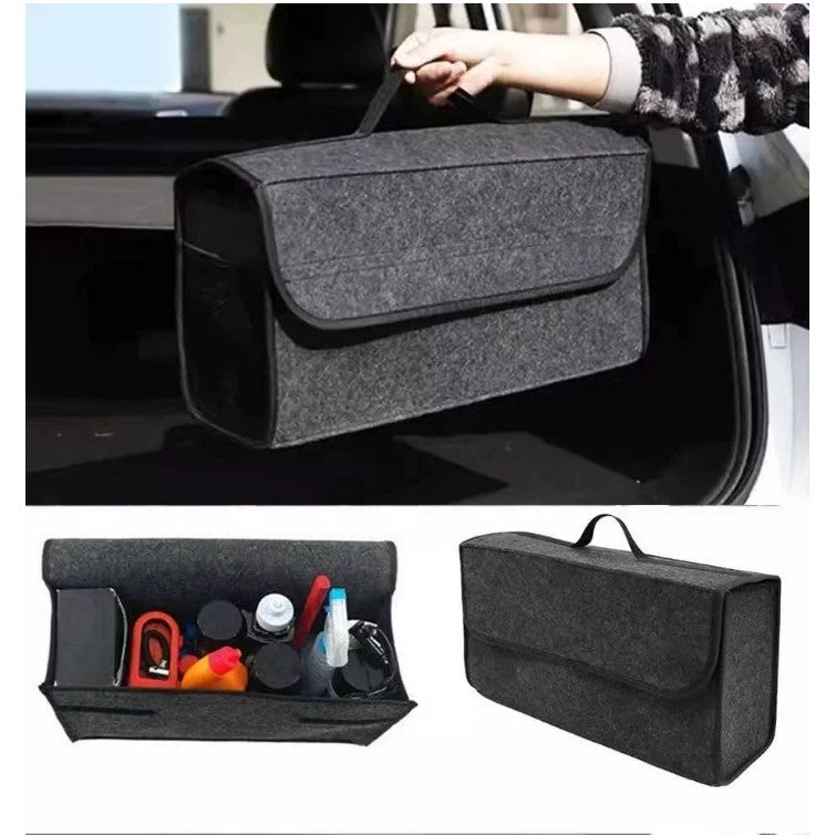 Organizator Portbagaj Auto Pliabil, Cutie Depozitare Multifunctionala, Material Oxford si Textil Non-Woven, 50 x 17 x 24 cm, Negru/Gri