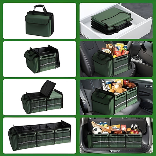 Organizator Auto pentru Portbagaj Pliabil, Geanta Termoizolanta Detasabila si 3 Compartimente, Panza Rezistenta, 90 x 35 x 30 cm, 94 L, Verde
