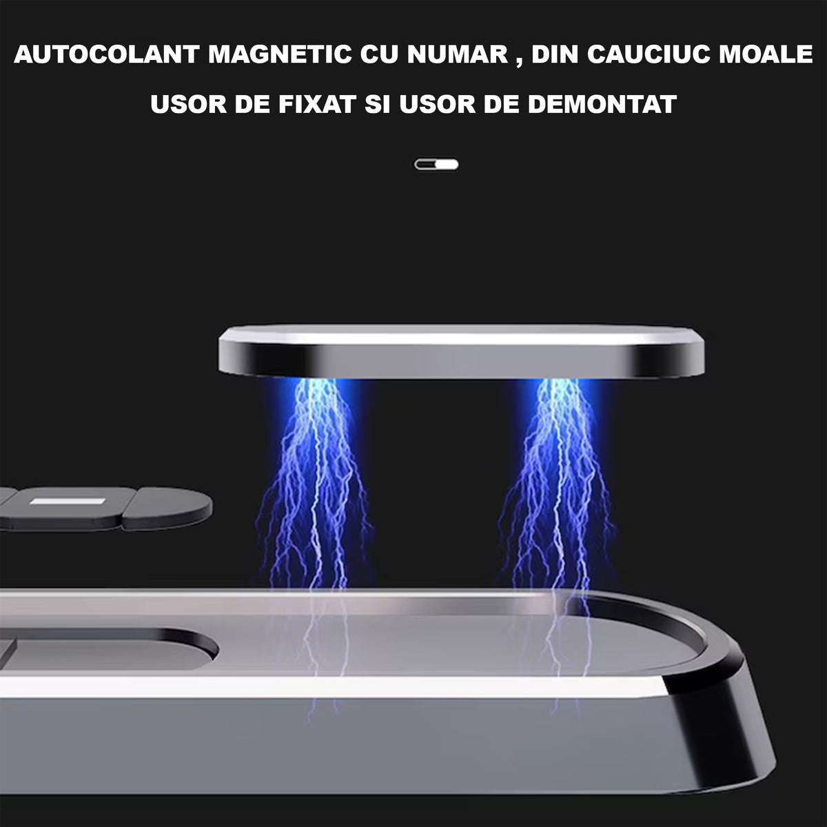 Suport Auto Numar Telefon Parcare Temporara, Mecanism de Confidentialitate si Cifre Magnetice, Aliaj de Aluminiu, 13.8 cm, Negru