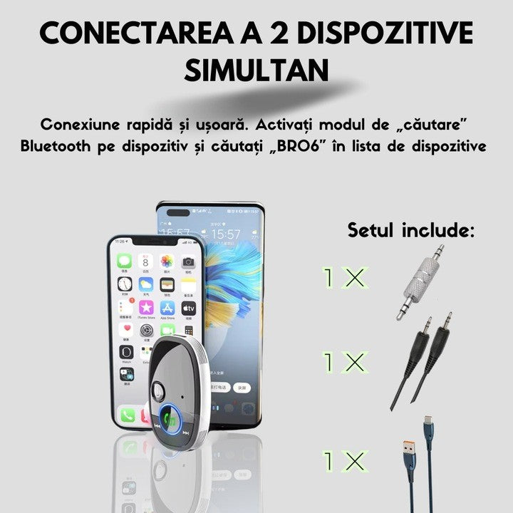 Adaptor Audio Auto Bluetooth 5.0, Receptor Wireless Auxiliar cu Asistenta Vocala, Conector Jack 3.5 mm, pentru Sistem Audio Masina si Smartphone, Negru