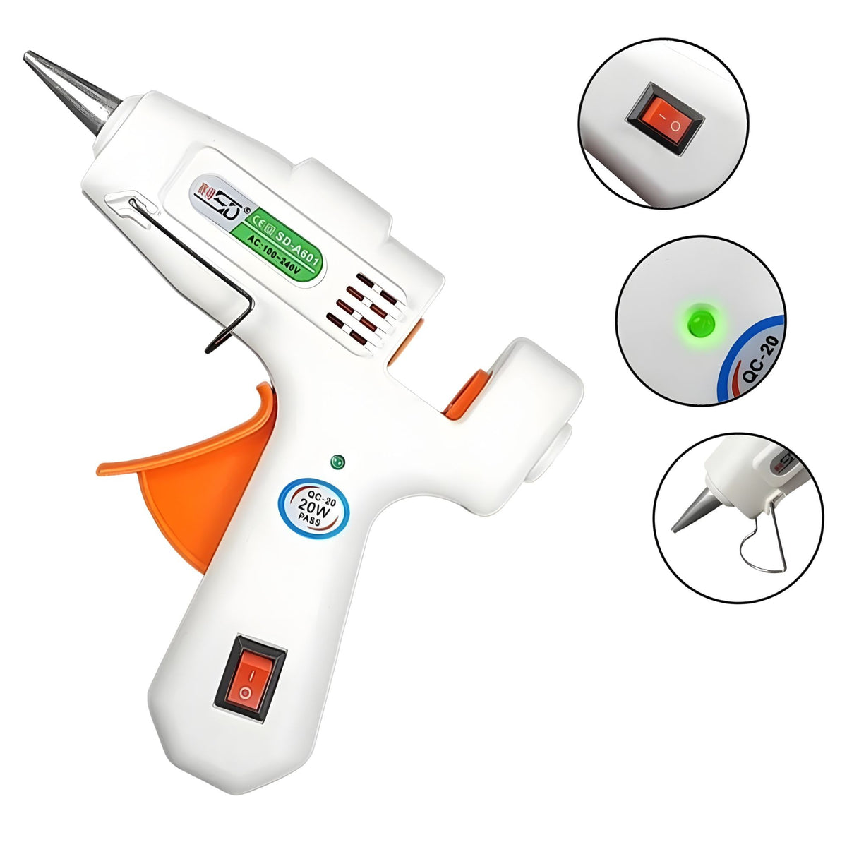 Pistol de Lipit cu Silicon la Cald, Incalzire Rapida si Duza Aluminiu Anti-picurare, Model Mini pentru Hobby si Bricolaj, Batoane 7 mm, 20 W, Alb