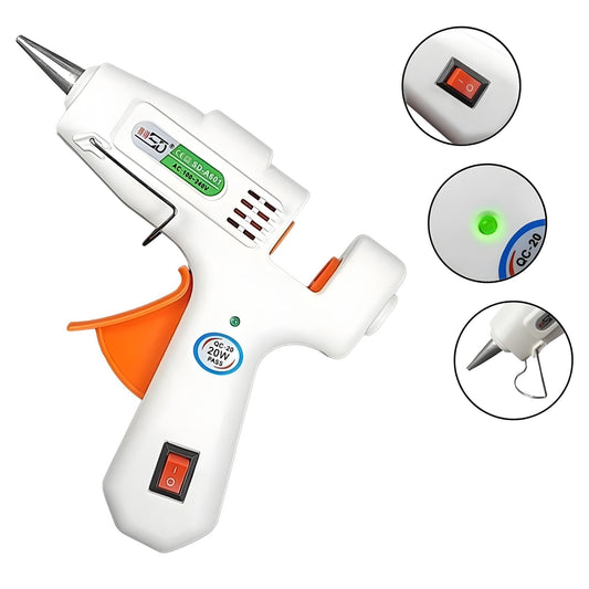 Pistol de Lipit cu Silicon la Cald, Incalzire Rapida si Duza Aluminiu Anti-picurare, Model Mini pentru Hobby si Bricolaj, Batoane 7 mm, 20 W, Alb