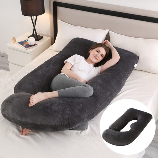 Perna pentru Gravide si Sarcina, Design Ergonomic Tip J, Suport Lombar si Abdominal, Captuseala Poliester, Husa Detasabila si Lavabila, 155 x 75 x 60 cm, Negru