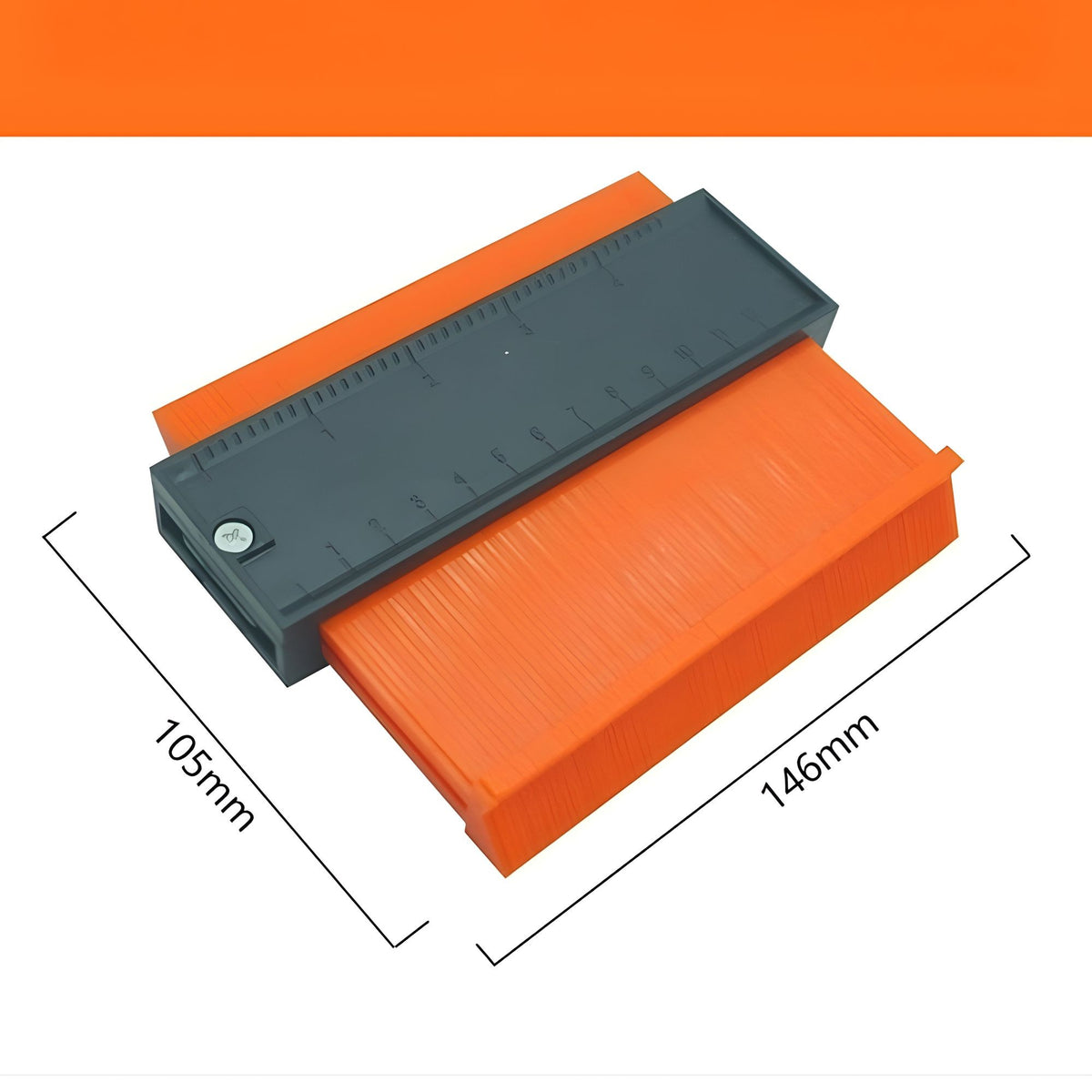 Sablon Masurare Contur, Profile Gauge pentru Copiere Forme Neregulate si Unghiuri, Rigla Integrata, Pini Mobili, Plastic Rezistent, 14.6 x 10.5 cm, Portocaliu/Negru