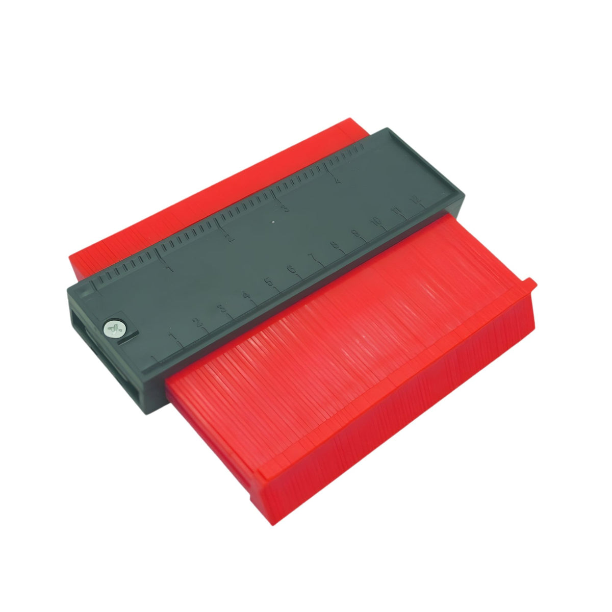 Sablon Masurare Contur si Copiere Forme Neregulate, Rigla Integrata, Profile Gauge pentru Tamplarie si Montaj Gresie, Plastic Rezistent, 14.6 x 10.5 cm, Rosu/Negru
