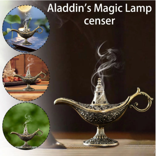 Arzator Tamaie Flipppy, Model Lampa Aladin, Suport Decorativ Vintage cu Maner si Capac Perforat, Aliaj Metalic, 3.2 x 9 x 6 cm, Bronz